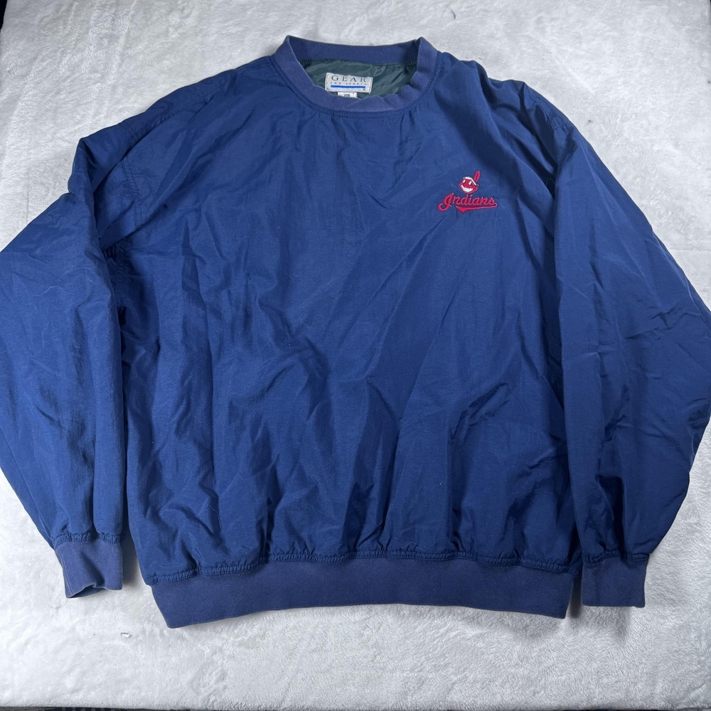 Vintage Cleveland Indians‎ Pullover Mens XL Blue MLB Baseball Windbreaker 90s